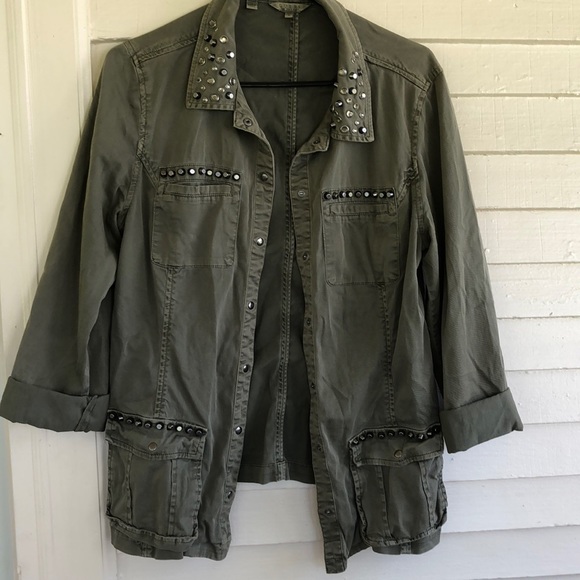 ❌ SOLD Guess olive green military top jacket stud - Picture 6 of 8